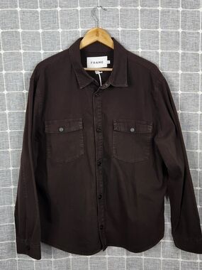 Frame Denim Men's Dark Brown Button-Down Shirt with Chest Pockets